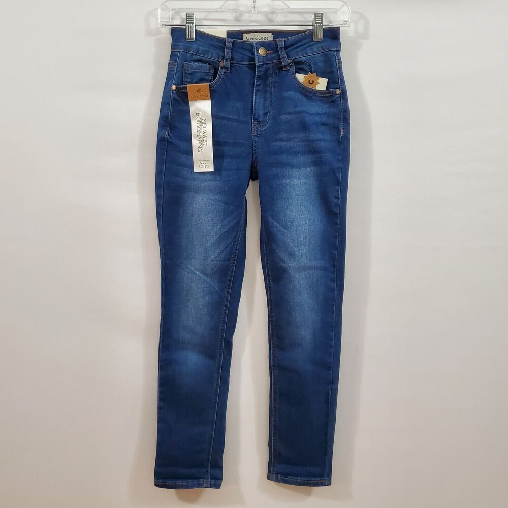 Soho Jeans Junior Size 1 Blue Body Skinny Shaping Mid Rise Medium Wash NWT